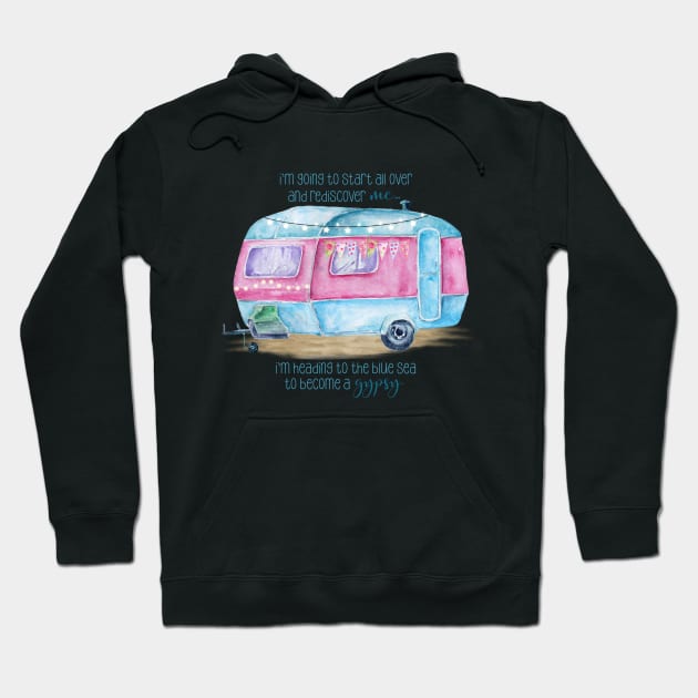 Pink and Blue Retro Vintage Camper Caravan Hoodie by FreeSpiritedNomads